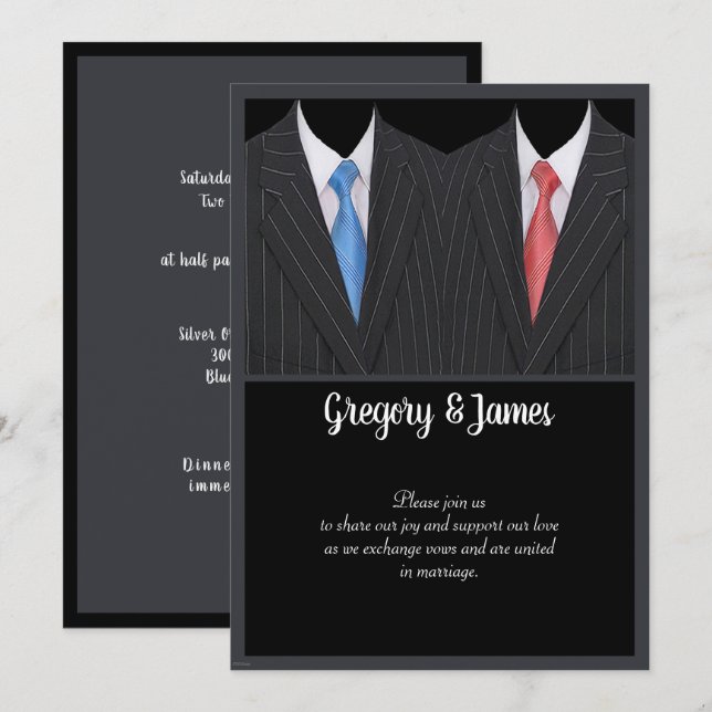 Elegante Gay Wedding Formal Anzug & Krawatte Einladung (Vorne/Hinten)