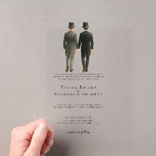 Elegante Gay Wedding Two Grooms am Morgen Anzugs Acryleinladungen