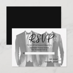 Elegante Gay Wedding Two Grooms in Anzügen RSVP Ca Karte
