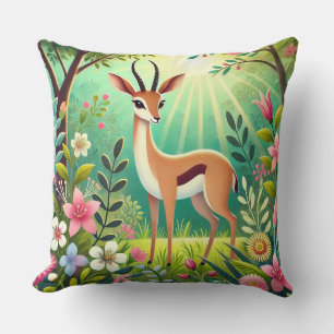Elegante Gazelle im üppigen blütengefüllten Wald Kissen
