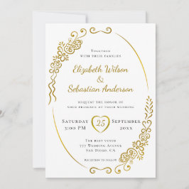 Elegante, Geblüht goldfarbene Hochzeit Einladung