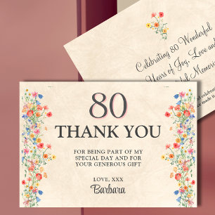 Elegante Geburtstagsblumen zum 80. Dankeschön Dankeskarte