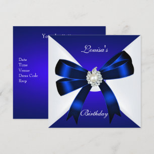 Elegante Geburtstagseinladung Royal Blau Perle Wei Einladung