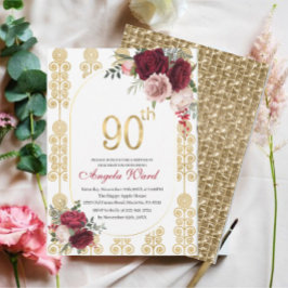 Elegante Geburtstagsfeier Blumenbeete 80. Glitzer Einladung