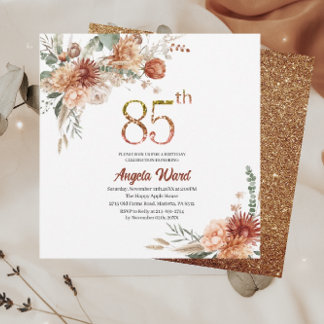 Elegante Geburtstagsfeier Blumenterracotta gl Einladung