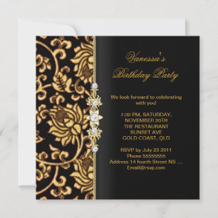 Elegante Geburtstagsfeier Gold Schwarz Brokat Einladung