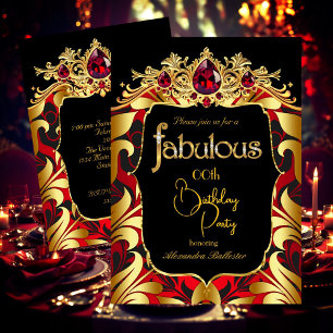 Elegante Geburtstagsfeier Rot Gold Schwarz Damast Einladung