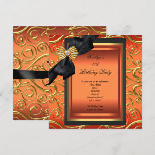 Elegante Geburtstagsfeier Schwarz Damast Orange Go Einladung