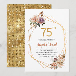 Elegante Geburtstagsfeiern beige Blume Glitzer Einladung