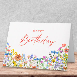 Elegante Geburtstagsgrüße Aquarell-Wildblume Karte