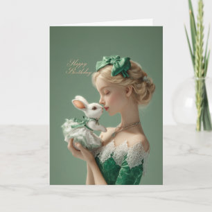 Elegante Geburtstagskarte mit Dame und weißem Häsc Karte