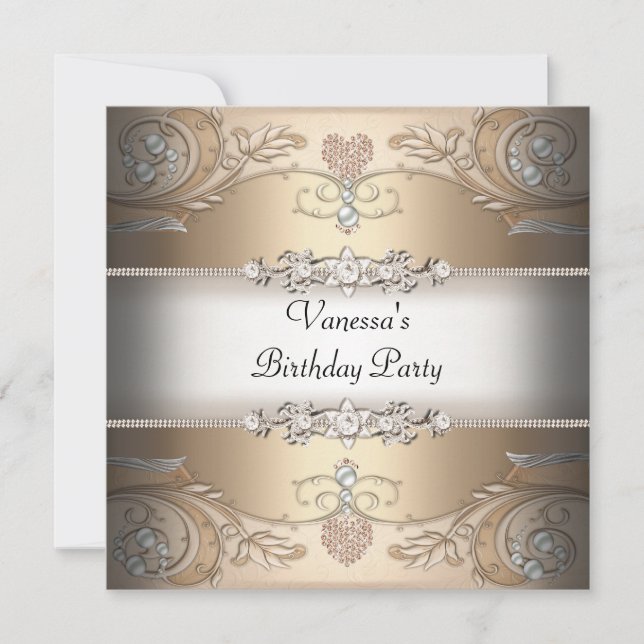 Elegante Geburtstagsparty Sepia Kaffee Beige Einladung (Vorderseite)