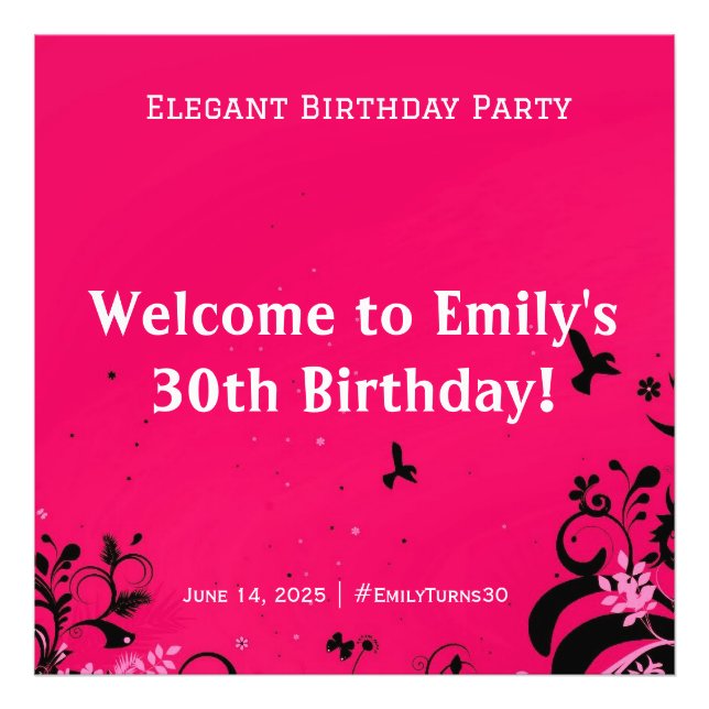 Elegante Geburtstagsparty Willkommensschild Fotodruck (Vorne)