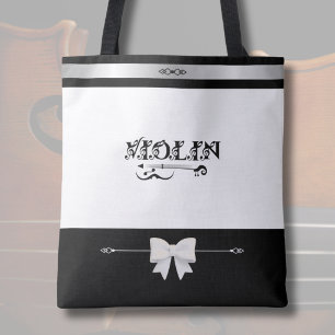 Elegante Geiger Boutique Schwarz Weiß Violin Tote Tasche