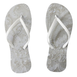 elegante, geistliche, weiße Kristall-Perlenspitze Flip Flops