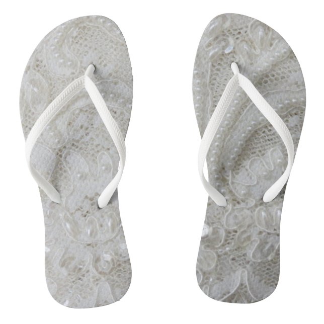 elegante, geistliche, weiße Kristall-Perlenspitze Flip Flops (Fußbett)