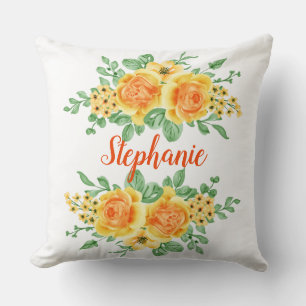 Elegante gelb-orange Rosenblüten-Personalisierung  Kissen