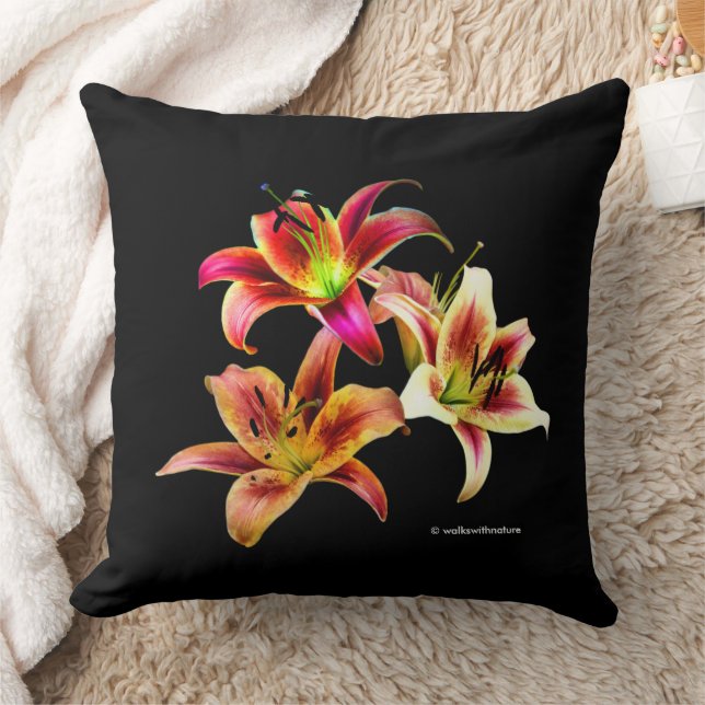 Elegante, gelb-rosa Taglilien Blume Kissen (Decke)