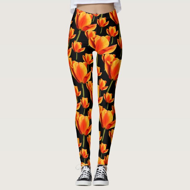 Elegante, gelb-rot-gelbe Tulpen Leggings (Vorderseite)