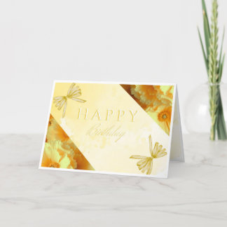 Elegante Gelbe 2 Floral Happy Birthday Card Dankeskarte