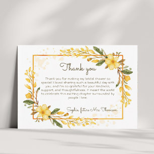 Elegante gelbe Aquarell-Blumen-Brautparty Dankeskarte