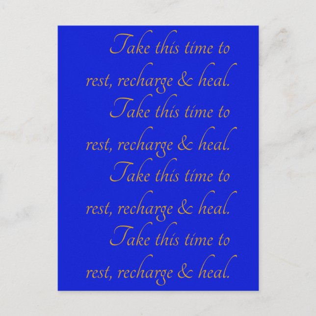 Elegante gelbe blaue Typografie Nehmen Sie Zeit Er Postkarte (Vorderseite)