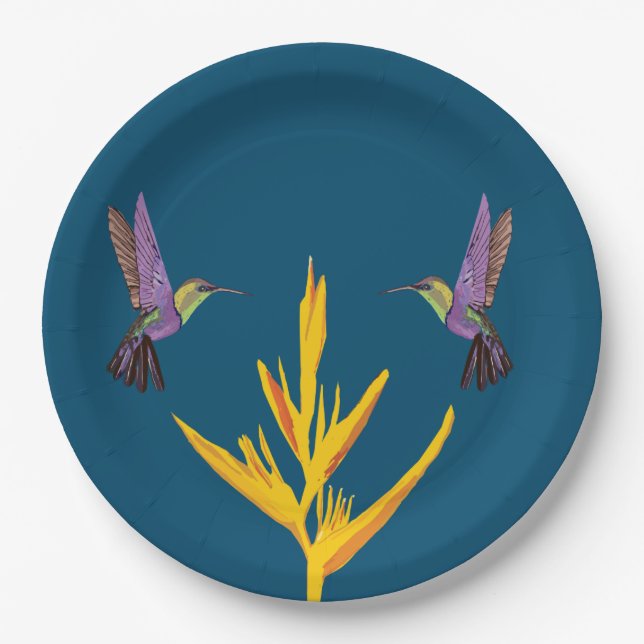 Elegante Gelbe Blume Vögel Pappteller (Vorderseite)