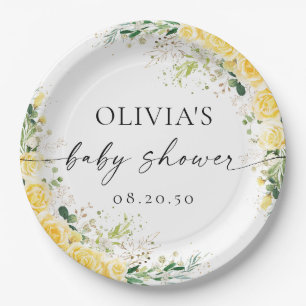 Elegante gelbe Blumen-Baby-Party-Teller aus Papier Pappteller