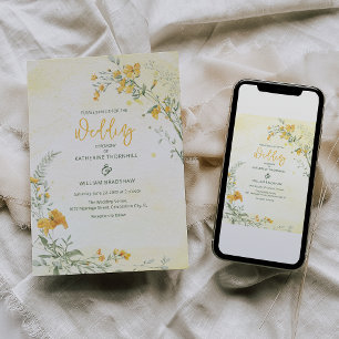 Elegante gelbe Blumen-Boho-Hochzeitseinladung Einladung