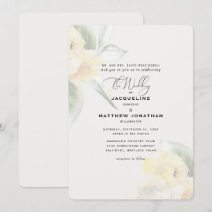 Elegante gelbe Blumen Grünzeug Creme Hochzeit Einladung