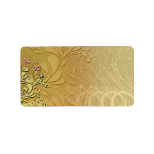 Elegante gelbe Blüten und rosa Blüten Adressaufkleber
