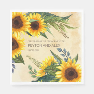 Elegante, gelbe braune Sonnenblumen-Engagement-Par Serviette