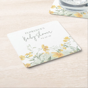 Elegante gelbe florale Babyparty Rechteckiger Pappuntersetzer