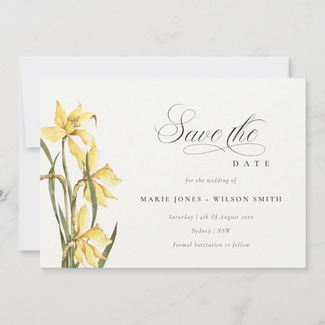Elegante, gelbe, florale Save the Date Dankeskarte (Vorderseite)