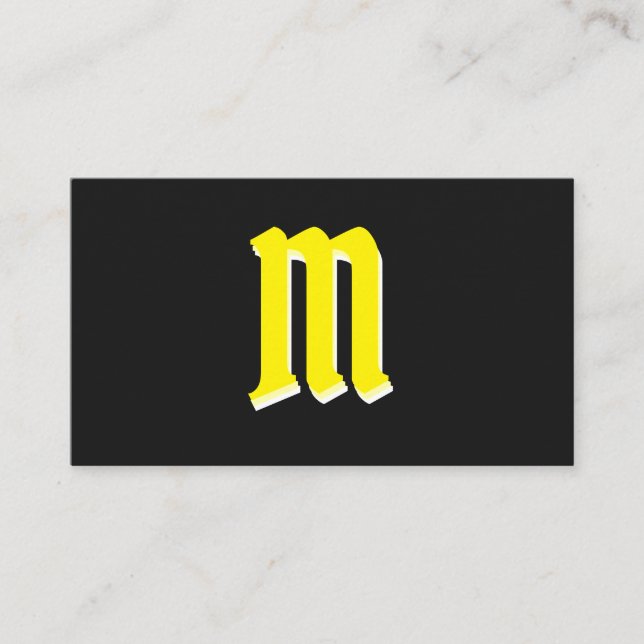 Elegante gelbe Formen auf schwarzem Monogramm-3D-E Visitenkarte (Vorderseite)