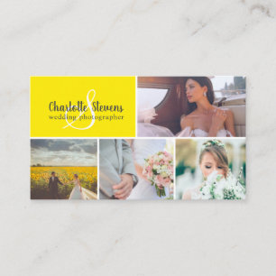 Elegante gelbe Hochzeitsfotografie-Collage Visitenkarte