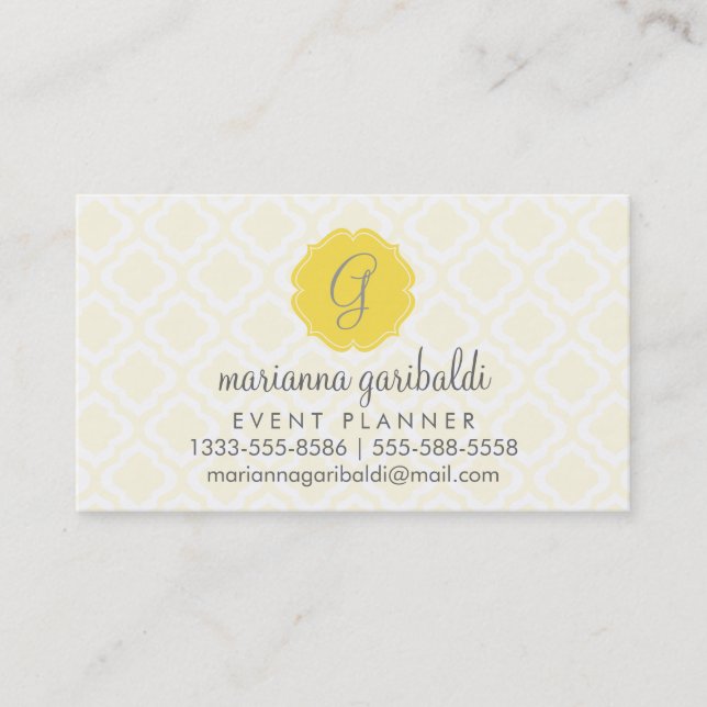 Elegante gelbe marokkanische Gitter Quatrefoil Visitenkarte (Vorderseite)