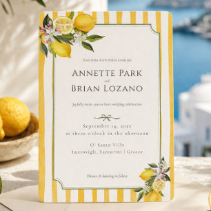 Elegante gelbe mediterrane Zitronen Hochzeit Feiertagskarte