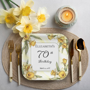 Elegante gelbe Narzissen Blumen 70. Geburtstag Pappteller