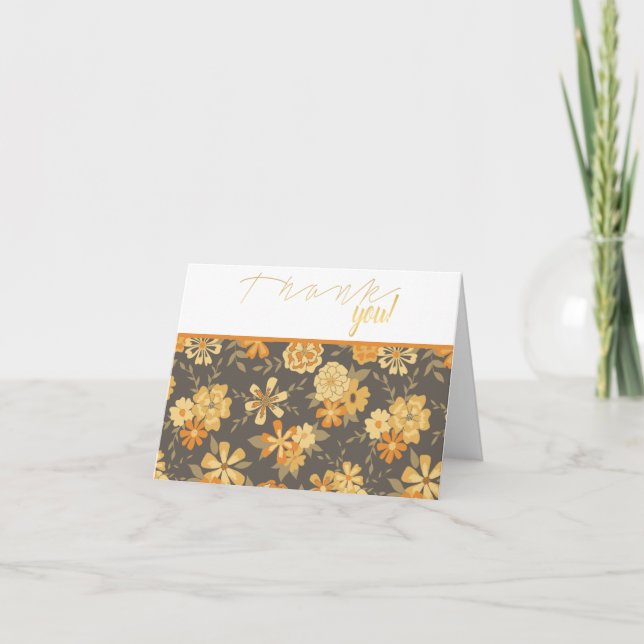 Elegante, gelbe, orangefarbene Blume auf Braun Dankeskarte (Vorderseite)