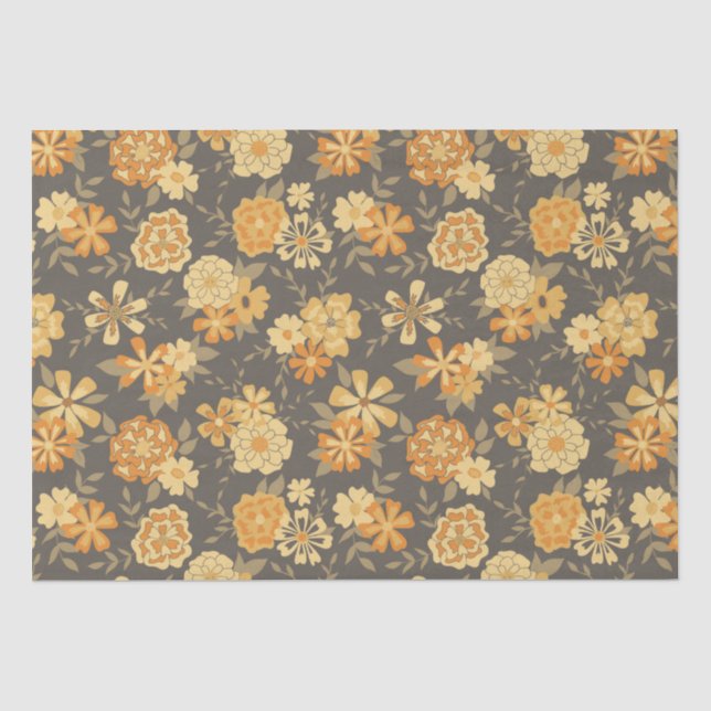 Elegante, gelbe, orangefarbene Blume auf Braun Seidenpapier (Vorderseite)
