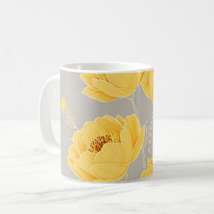Elegante gelbe Pfingstrose Taupe-Grau Moderne Chic Kaffeetasse