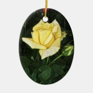 Elegante gelbe Rose 1 Keramik Ornament