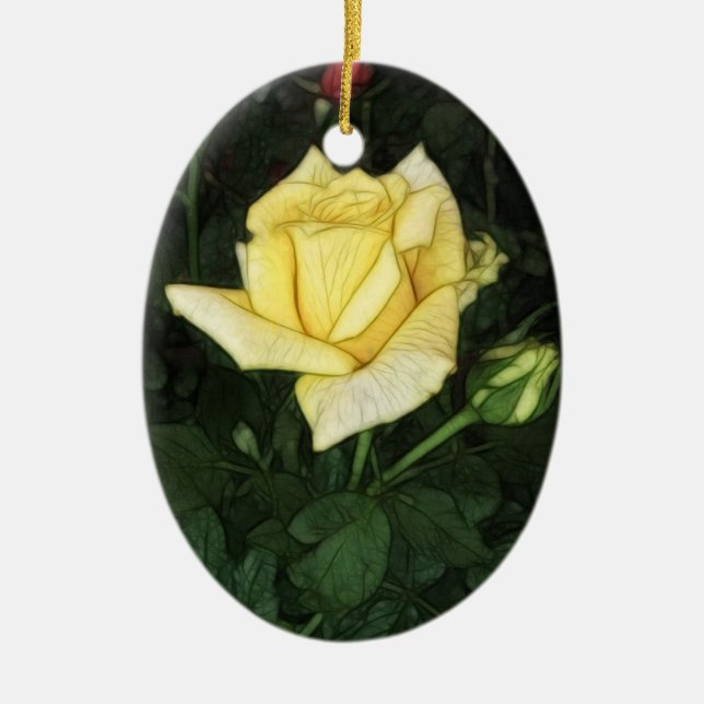 Elegante gelbe Rose 1 Keramik Ornament (Vorne)