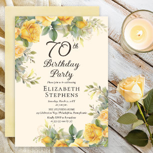 Elegante gelbe Rosen-Einladung zur 70. Geburtstags Einladung