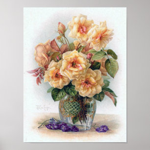 Elegante Gelbe Rosen in einer Glasvase Print Poster
