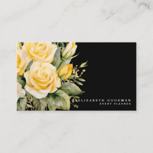 Elegante gelbe Rosen mit schwarzen Blumen Visitenk Visitenkarte