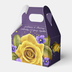 Elegante gelbe Rosen, violette Veilchen zum 50. Ju Geschenkschachtel
