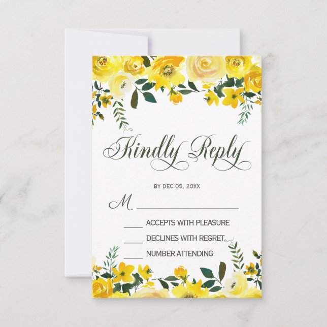 Elegante, gelbe Rosenblütenkarte RSVP Karte (Vorderseite)