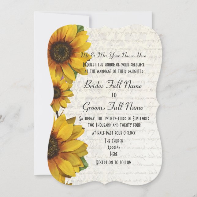 Elegante, gelbe Sonnenblume Land Blumenhochzeit Einladung (Vorderseite)